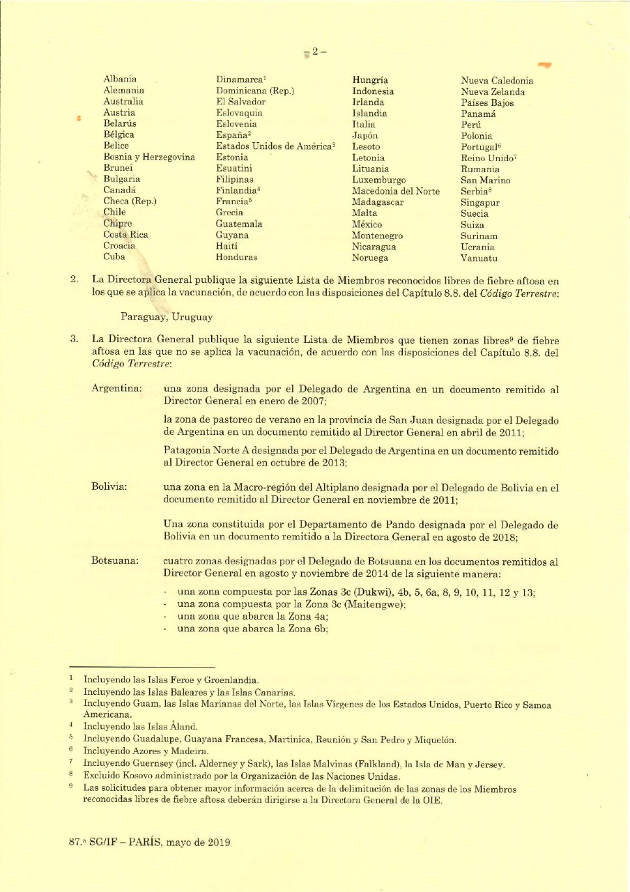 Organizacion Mundial De Sanidad Animal Ratifica Estatus Sanitarios