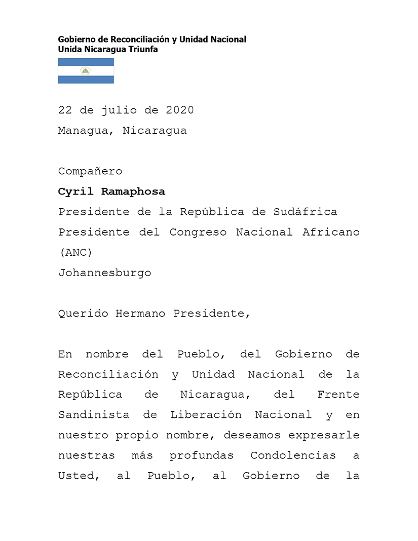 mensaje-condolencias-nicaragua-sudafrica